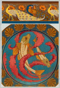 Design for Peacock and Poppy Border, pub. 1897. av Maurice Pillard Verneuil