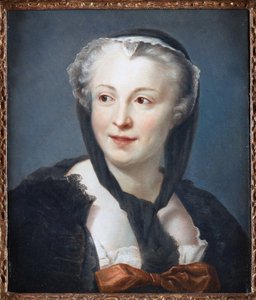 Portrett av romanforfatteren Francoise de Graffigny (1695-1758) av La Tour, Maurice Quentin de (1704-1788). Pastell på lerret, størrelse: 46,5x38, , Privat samling av Maurice Quentin de La Tour