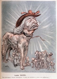 Tegneserie av Louise Michel som en hundrase Newfoundland (Newfoundland), uten kompensasjon, brukte sin eksistens på å redde de uheldige. av Maurice Radiguet
