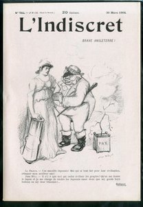 Omslag til "" L'Indiscret"", nummer 1, satirisk i svart-hvitt av Maurice Radiguet
