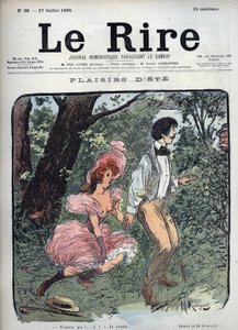 Summer Plaisirs - Two lovers are surprised in a forest by a passerby - Lustration by Maurice Radiguet (1866-1941) for the French magazine “” Le Rire”” number 38 de 1895 av Maurice Radiguet