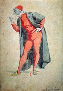 Kostyme og teaterkarakter: Pantalone (bukser, lege) Fra "" Masks and jesters" (italiensk komedie eller Commedia dell'Arte), tekst og tegninger av Maurice Sand