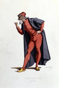 Kostyme og teaterkarakter: Pantalone (en fr. Pantalone, lege) henter fra "" Masques et bouffons"" (italiensk komedie: Commedia dell