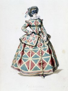 Harlekin-kostyme og maske i 1855, kvinnelig karakter av Harlekin i commedia dell