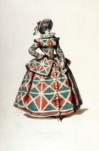 Harlekin-kostyme og maske i 1855, kvinnelig karakter av Harlekin i commedia dell