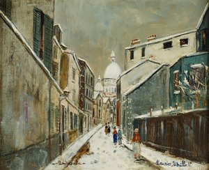 Rue St. Rustique under snøen, Montmartre, ca. 1939 (olje på lerret)