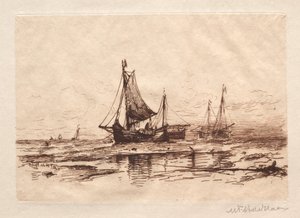 Fiskebåter på stranden ved Scheveningen av Maurits Frederik Hendrik De Haas
