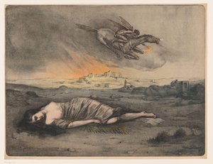 Tilbakelent kvinne og flygende rytter med fakkel av Max Alexander Alandt (signed by artist)