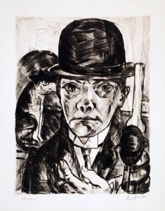 Selvportrett med bowlerhatt. Gravering av Max Bechmann (1884-1950) av Max Beckmann