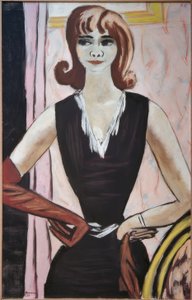 Portrett av Quappi i rosa og lilla av Max Beckmann