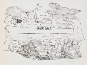 Dream of War, plate 10 fra porteføljen "Day and Dream" av Max Beckmann