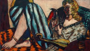 Kvinne med rød hane av Max Beckmann