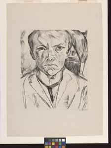 Frontal Selvportrett Med Husgavl I Bakgrunn av Max Beckmann