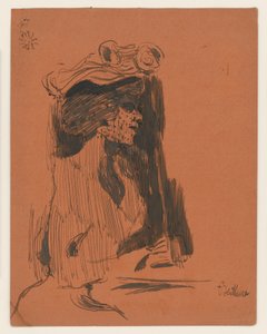 Halbfigur einer Frau mit Hut und Schleier, im Profil nach rechts