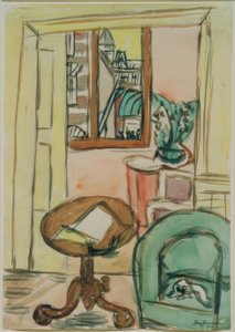 Interiør med rundt bord av Max Beckmann