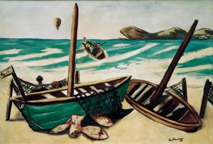 Kystlandskap med ballong av Max Beckmann