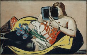 Liggende kvinne med bok og iris av Max Beckmann