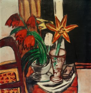 Rød tulipan og ildliljer av Max Beckmann