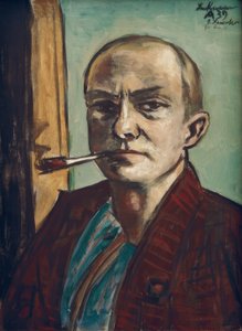 Selvportrett på grønn med grønn skjorte av Max Beckmann