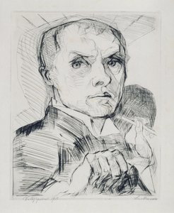 Selvportrett med griffel (blad 19 fra «Ansikter») av Max Beckmann