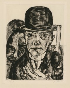 Selvportrett med stiv hatt av Max Beckmann