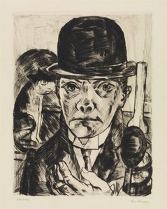 Selvportrett med stiv hatt av Max Beckmann