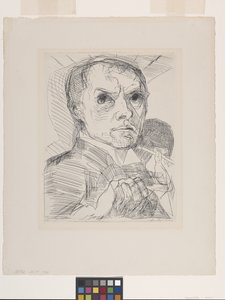 Selvportrett med penn (tørrpunkt på off-white lagt papir) av Max Beckmann