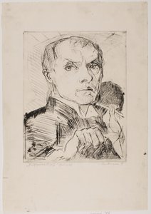 Selvportrett med griffel, blad 19 fra "Ansikter" av Max Beckmann