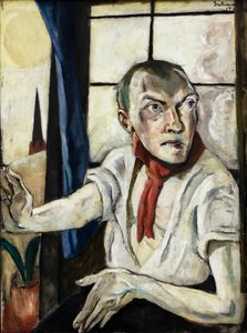 Selvportrett med rødt skjerf av Max Beckmann