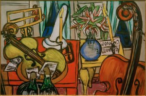 Stilleben med cello og bassfiolin av Max Beckmann
