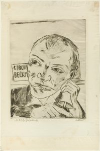 The Barker (Selvportrett), plate en fra Der Jahrmarkt av Max Beckmann