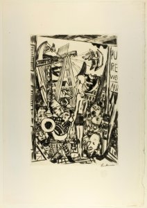 The Tall Man, tallerken fem fra Jahrmarkt av Max Beckmann