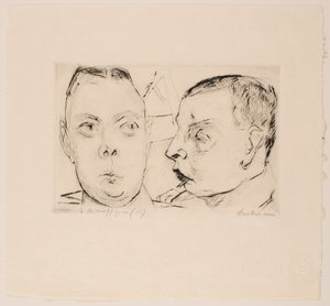 To bilbetjenter, plate 15 fra porteføljen "Faces" av Max Beckmann
