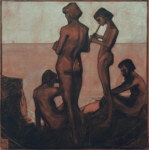 Fire unge menn ved havet (Unge menn ved havet - Fire mannsfigurer ved havet) av Max Beckmann
