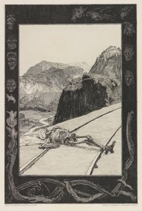 On the Tracks, plate 8 fra porteføljen On Death, Part I, Opus XI, 1897. av Max Klinger