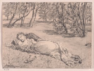 Par på gresset - En omfavnelse i et landskap av Max Klinger