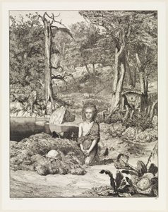 Simplicius ved eremittens grav (Intermezzi, Opus IV, blad 8) av Max Klinger