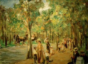 Bakgate i dyrehagen med barnevogner og vogn av Max Liebermann