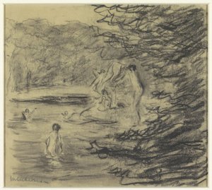 Badende gutter i skogdam av Max Liebermann