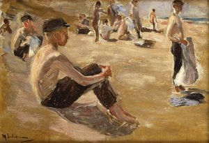 Badende gutter (olje på plate) av Max Liebermann