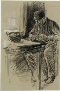 Gammel mann som skreller poteter i Laren av Max Liebermann