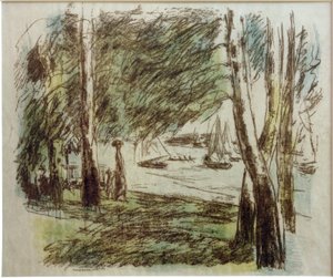 M.Liebermann, landskap ved Wannsee med seilbåter av Max Liebermann