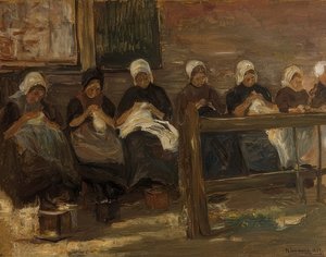Sy jenter i Huyzen - Study with Seven Figures. 1889 av Max Liebermann