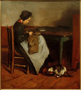 Syjente med katt - nederlandsk interiør av Max Liebermann