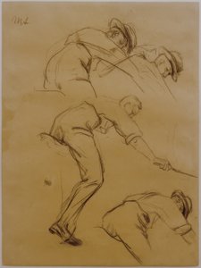 Polospiller, tre ryttere til høyre fra siden - studie av Max Liebermann
