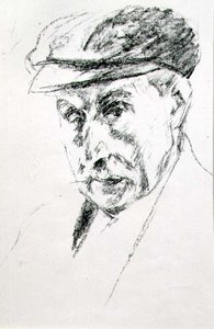 Portrett av en mann med lue, muligens selvportrett, etter 1923 (litho) av Max Liebermann