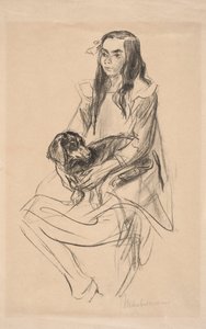 Sittende jente med dachs av Max Liebermann