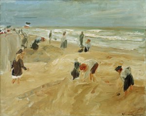 Barn som leker på stranden i Noordwijk (strandscene i nr. av Max Liebermann