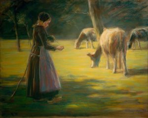 Spinnende kuherinne i beitet - I solskinnet av Max Liebermann