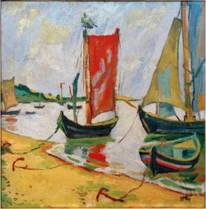 Am Kurischen Haff-Küstenszene mit Fischerbooten